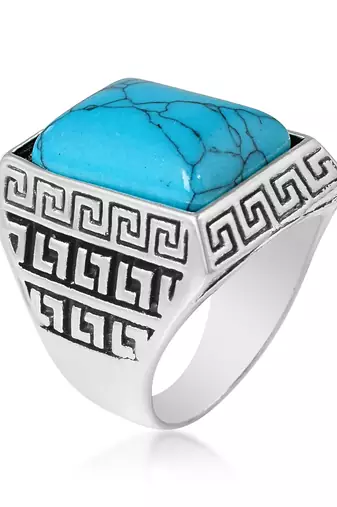 Memoir brass oxidised silverplated turquoise firoza finger ring men women fashion stylish