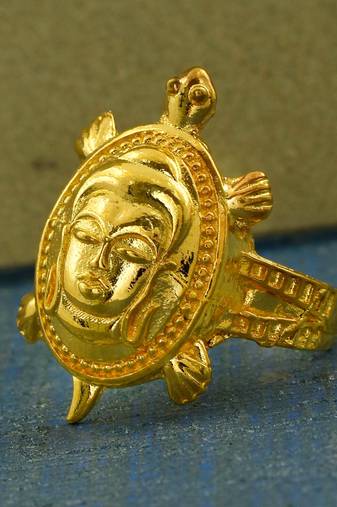 Memoir gold plated vastu fengshui budha head on tortoise finger ring fashion men women