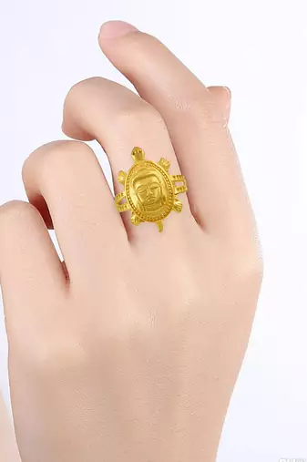 Memoir gold plated vastu fengshui budha head on tortoise finger ring fashion men women