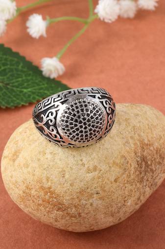 Memoir oxidised silver finish imitation black diamond black tone big bold fashion jewellery finger ring for men women