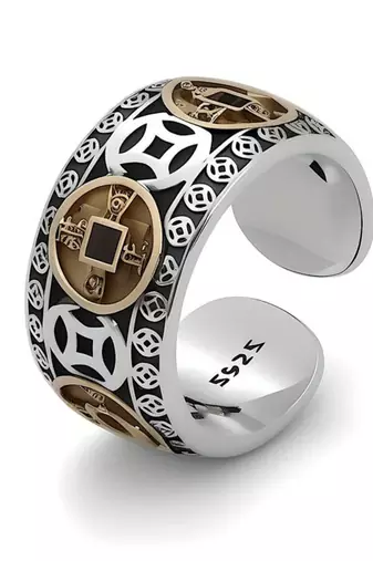 Memoir brass gold & silver dual colour two tone five emperor chinese attract money good luck men women