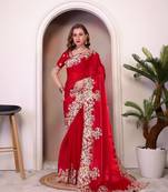 Red Pure Jimichoo Heavy Emroidered Saree with blouse