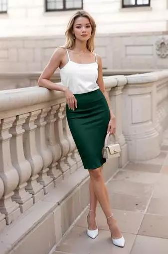 Trendmalls Women's Plain Green Nylon Soft Skirt Silhoutte Shape Wear dress 