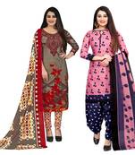 Rajnandini olive green and pink cotton printed unstitched salwar suit material (combo of 2)