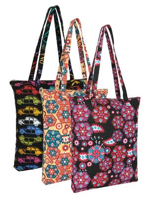 eco-friendly multicolor floral printed cotton canvas shopping bags (pack of 3) 1