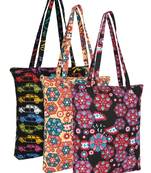 eco-friendly multicolor floral printed cotton canvas shopping bags (pack of 3)