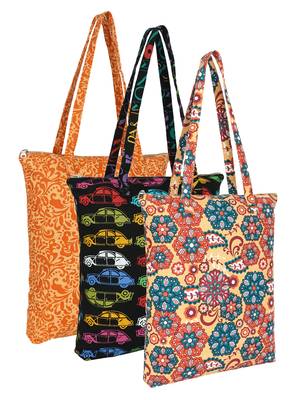 eco-friendly multicolor floral printed cotton canvas shopping bags (pack of 3) 1