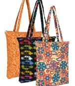 eco-friendly multicolor floral printed cotton canvas shopping bags (pack of 3)
