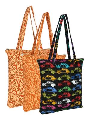 eco-friendly multicolor floral printed cotton canvas shopping bags (pack of 3) 1