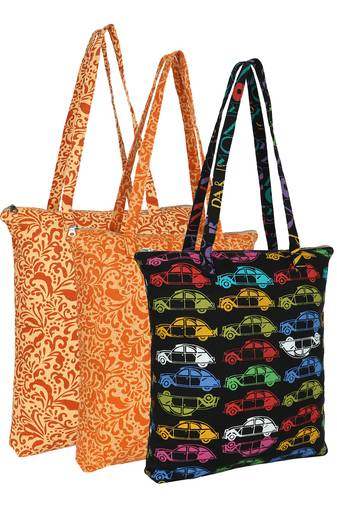 eco-friendly multicolor floral printed cotton canvas shopping bags (pack of 3)