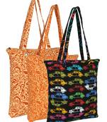 eco-friendly multicolor floral printed cotton canvas shopping bags (pack of 3)