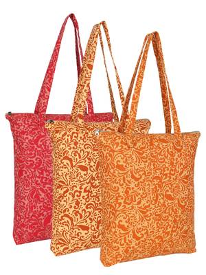 eco-friendly multicolor floral printed cotton canvas shopping bags (pack of 3) 1