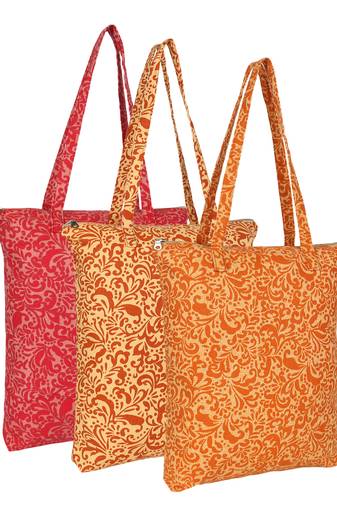 eco-friendly multicolor floral printed cotton canvas shopping bags (pack of 3)