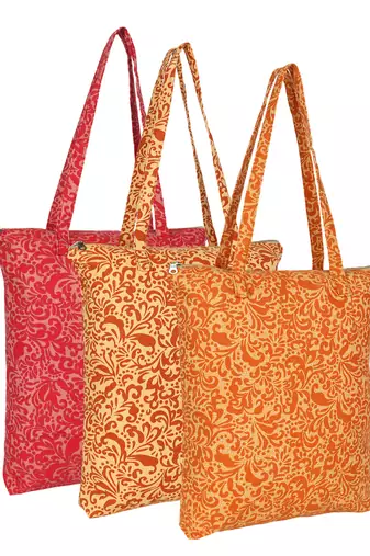 eco-friendly multicolor floral printed cotton canvas shopping bags (pack of 3)