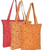 eco-friendly multicolor floral printed cotton canvas shopping bags (pack of 3)