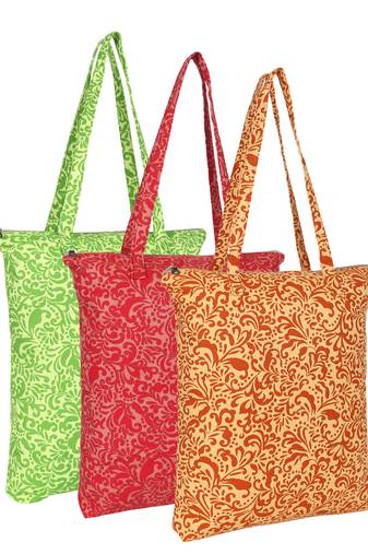 eco-friendly multicolor floral printed cotton canvas shopping bags (pack of 3)