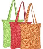 eco-friendly multicolor floral printed cotton canvas shopping bags (pack of 3)