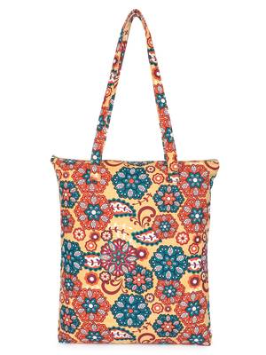 eco-friendly multicolor floral printed cotton canvas shopping bags (pack of 3) 4