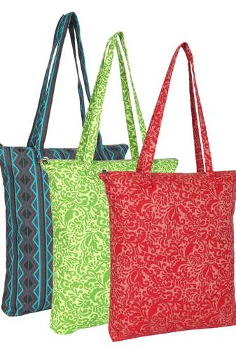 eco-friendly multicolor floral printed cotton canvas shopping bags (pack of 3)