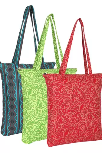 eco-friendly multicolor floral printed cotton canvas shopping bags (pack of 3)