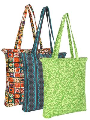 eco-friendly multicolor printed cotton canvas shopping bags (pack of 3) 1