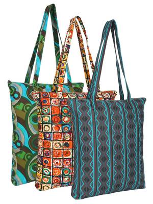 eco-friendly multicolor abstract printed cotton canvas shopping bags (pack of 3) 1
