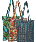 eco-friendly multicolor abstract printed cotton canvas shopping bags (pack of 3)