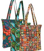 eco-friendly multicolor abstract printed cotton canvas shopping bags (pack of 3)