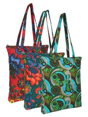 eco-friendly multicolor floral printed cotton canvas shopping bags (pack of 3) 1