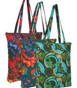 eco-friendly multicolor floral printed cotton canvas shopping bags (pack of 3)