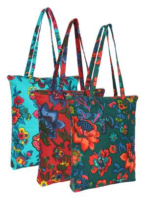eco-friendly multicolor floral printed cotton canvas shopping bags (pack of 3) 1