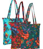 eco-friendly multicolor floral printed cotton canvas shopping bags (pack of 3)