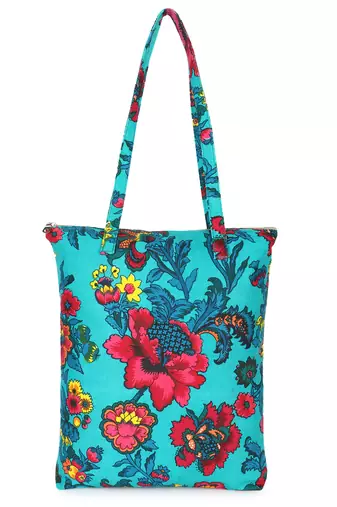 eco-friendly multicolor floral printed cotton canvas shopping bags (pack of 3)