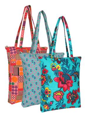 eco-friendly multicolor printed cotton canvas shopping bags (pack of 3) 1