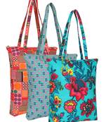 eco-friendly multicolor printed cotton canvas shopping bags (pack of 3)