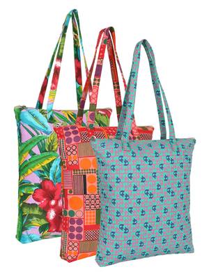 eco-friendly multicolor printed cotton canvas shopping bags (pack of 3) 1