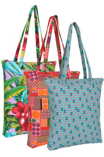 eco-friendly multicolor printed cotton canvas shopping bags (pack of 3)