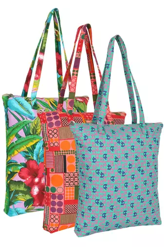 eco-friendly multicolor printed cotton canvas shopping bags (pack of 3)