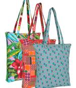 eco-friendly multicolor printed cotton canvas shopping bags (pack of 3)