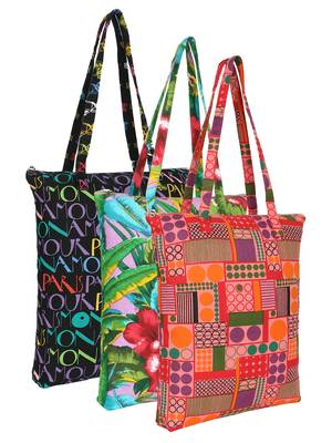 eco-friendly multicolor printed cotton canvas shopping bags (pack of 3) 1