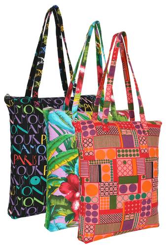 eco-friendly multicolor printed cotton canvas shopping bags (pack of 3)