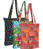 eco-friendly multicolor printed cotton canvas shopping bags (pack of 3)