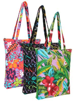 eco-friendly multicolor floral printed cotton canvas shopping bags (pack of 3) 1