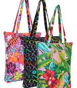 eco-friendly multicolor floral printed cotton canvas shopping bags (pack of 3)
