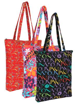 eco-friendly multicolor printed cotton canvas shopping bags (pack of 3) 1