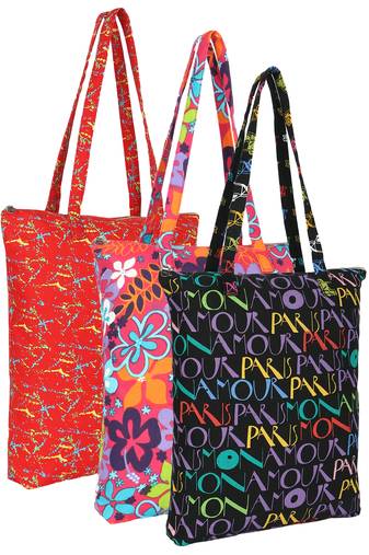 eco-friendly multicolor printed cotton canvas shopping bags (pack of 3)