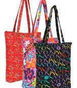 eco-friendly multicolor printed cotton canvas shopping bags (pack of 3)