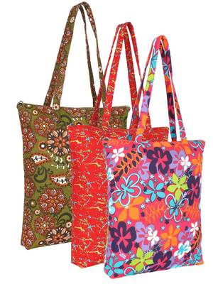 eco-friendly multicolor floral printed cotton canvas shopping bags (pack of 3) 1