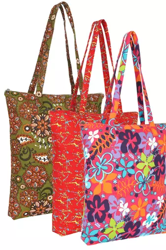 eco-friendly multicolor floral printed cotton canvas shopping bags (pack of 3)