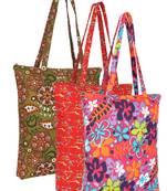 eco-friendly multicolor floral printed cotton canvas shopping bags (pack of 3)